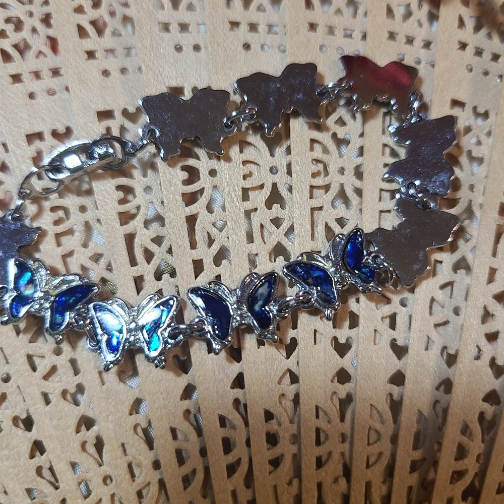 Elegant Blue and Silver Women's Butterfly Bracelet For Sale